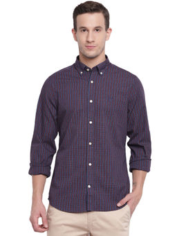 GANT - Navy Blue Checks Collar Neck Shirt
