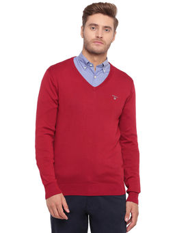 GANT - Red Plain V-Neck Sweater