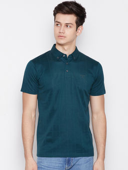 GANT - Teal Self Design Polo T-Shirt