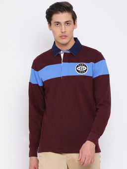 GANT - Maroon Colorblock Collar Neck T-Shirt