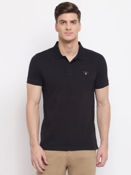 GANT - Black Plain Polo T-Shirt