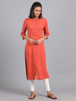 W - Coral Mandarin Neck Solid Kurta