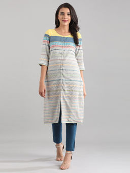 Aurelia - Grey Round Neck Yarn-Dyed Reversible Kurta