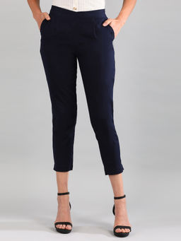 Aurelia - Navy Blue Solid Trousers