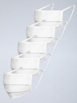 W - White Reusable Cotton Face Mask (Pack of 5)