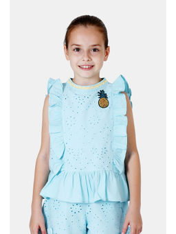 One Friday - Blue Schiffli Top