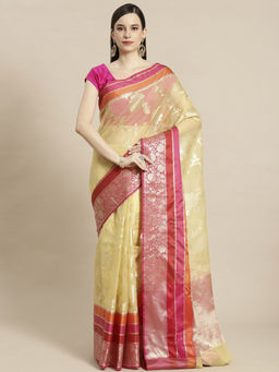 Banarasi Silk Works - Organza Woven Saree Beige with Unstitched Blouse