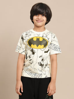 Kidsville - Official Batman Boys White Graphic Printed Regular T-Shirt
