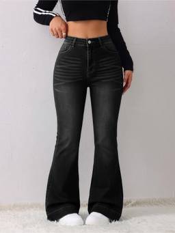 MULVARI - Black Denim Mid Waist Boot Cut Leg Solid Jeans