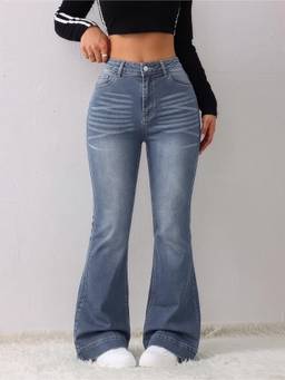 MULVARI - Blue Denim Mid Waist Boot Cut Leg Solid Jeans