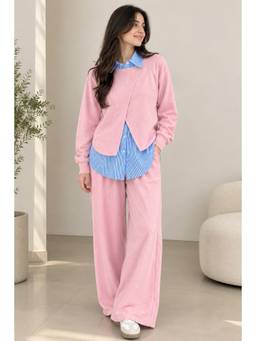 Loveable Creations By Muskan - Pink Collar Neck Full Sleeves Solid Top with Trouser