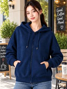 ADBUCKS - Navy Blue Oversized Winter Hooded jacket