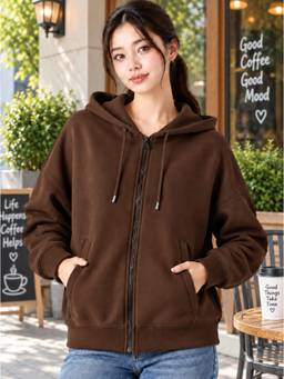 ADBUCKS - Brown Oversized Winter Hooded jacket