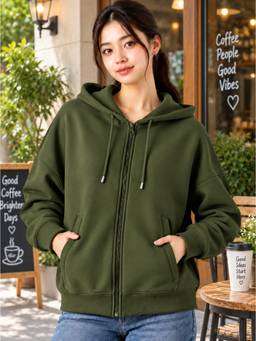 ADBUCKS - Olive Oversized Winter Hooded jacket