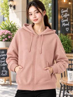 ADBUCKS - Peach Oversized Winter Hooded jacket