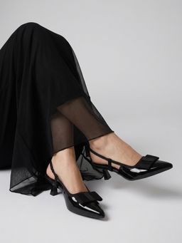 CHINRAAG - Women Black Bow Detail Pointed Toe Kitten Heels