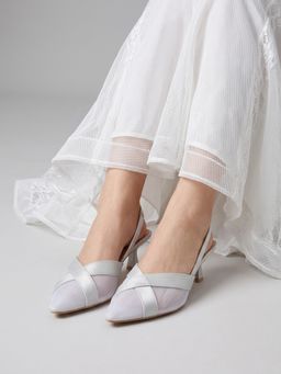 CHINRAAG - Women White Pointed Toe Cross Strap Kitten Heels