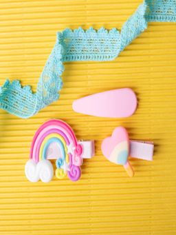 JEWELZ - Vibrant Rainbow Alligator Ice Cream Shape Clips for Kids (Pack Of 3)