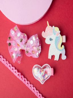 JEWELZ - Colorful Unicorn and Heart Hair Clips for Kids (Pack Of 3)