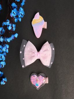JEWELZ - Sweet Pink Bow & Heart Hair Clips for Kids (Pack Of 3)