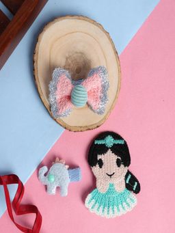 JEWELZ - Girl Face and Bow Design Hair Clips for Girls (Pack Of 3)