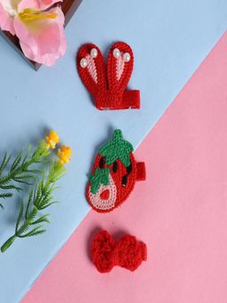 JEWELZ - Cute Red Rabbit Ear & Bow Design Hair Clips for Girls (Pack Of 3)