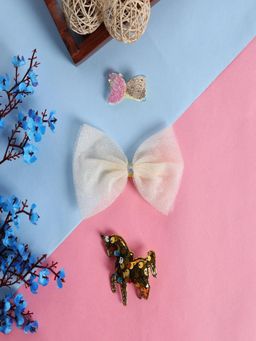 JEWELZ - Unicorn and Bow with Metal Snap Hair Clip for Girls (Pack Of 3)