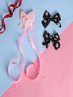 JEWELZ - Floral Inspired Ribbon Bow Hair Clips for Kids (Pack Of 3)