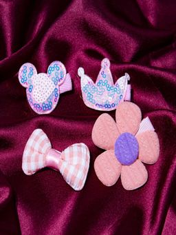 JEWELZ - Combo Flowers & Glitter Design Baby Hair Clips for Kids (Pack Of 4)