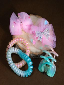 JEWELZ - Clips With thick Hair Coil Elastics Ponytail Holder Rubber Band for Kids (Set Of 5)