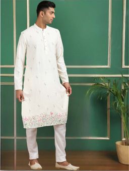 TATTVA - Cream Empire Sequinned Kurta with Pyjamas