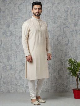 TATTVA - Biege Regular Textured Kurta with Pyjamas