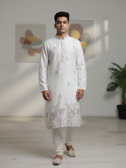 TATTVA - White Embroidered Threadwork Kurta with Pyjama