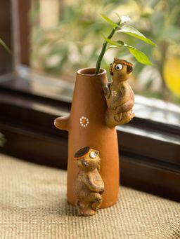 ExclusiveLane - Chattering Monkeys Handmade Garden Decorative Table Cum Wall Showpiece In Terracotta