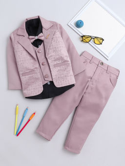 FOURFOLDS - Boys Solid Pink Blazer with Shirt & Trouser (Set of 4)