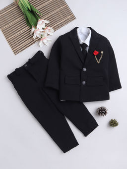 FOURFOLDS - Boys Solid Black 3-Piece Suit (Set of 4)