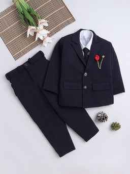 FOURFOLDS - Boys Solid Navy Blue 3-Piece Suit (Set of 4)