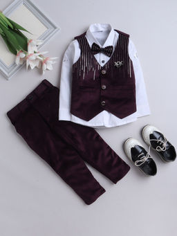 FOURFOLDS - Boys Embellished/Sequined Purple Waistcoat with Shirt & Trouser (Set of 4)