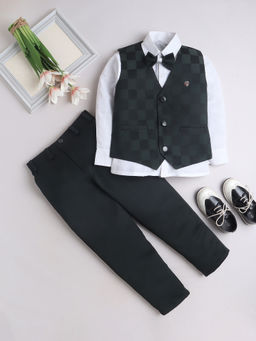 FOURFOLDS - Boys Checks Green Waistcoat with Shirt & Trouser (Set of 4)