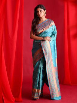 Beatitude - Blue Banarasi Saree with Unstitched Blouse