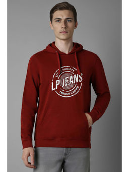 Louis Philippe - Men Casual Maroon Printed Hoodie