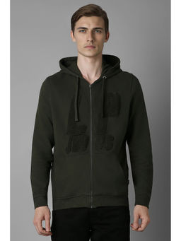 Louis Philippe - Men Casual Green Embroidered Hoodie