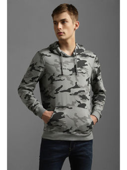 Louis Philippe - Men Casual Grey Camouflage Hoodie