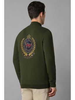 Louis Philippe - Men Casual Olive Embroidered Sweatshirt