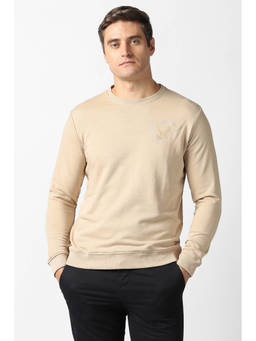 Van Heusen - Men Beige Embroidered Crew Neck Sweatshirt
