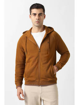 Van Heusen - Men Brown Solid Hooded Neck Hoodie