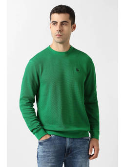 Van Heusen - Men Green Textured Crew Neck Sweatshirt