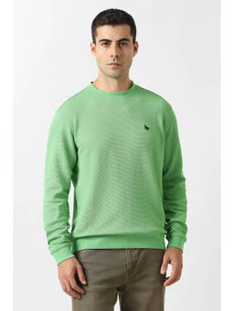 Van Heusen - Men Green Textured Crew Neck Sweatshirt