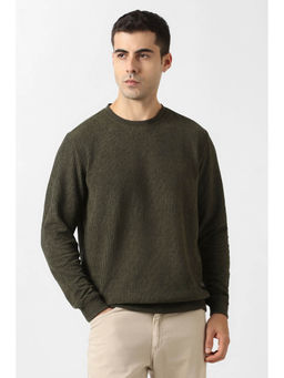 Van Heusen - Men Olive Textured Crew Neck Sweatshirt