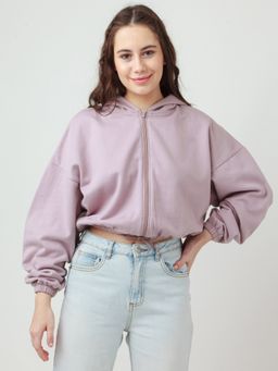 Zink London - Womens Purple Solid Hooded Sweatshirt